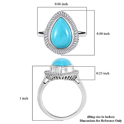 D'Joy Premium Sleeping Beauty Turquoise and Diamond 4.15 ctw Dewdrop Ring in Rhodium Over Sterling Silver (Size 10.0)
