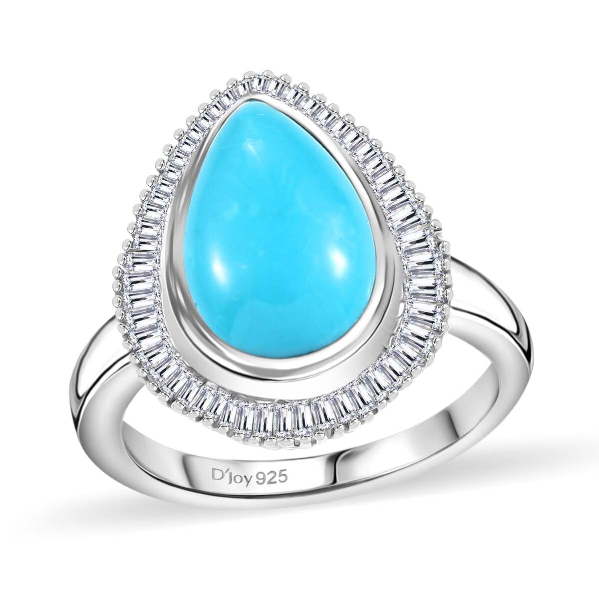 Premium Sleeping Beauty Turquoise and Diamond 4.15 ctw Dewdrop Ring in Rhodium Over Sterling Silver (Size 6.0) image number 0