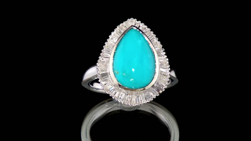 Sleeping Beauty Turquoise, Diamond Ring in Rhodium Over Sterling Silver (Size 7.0) 4.15 ctw