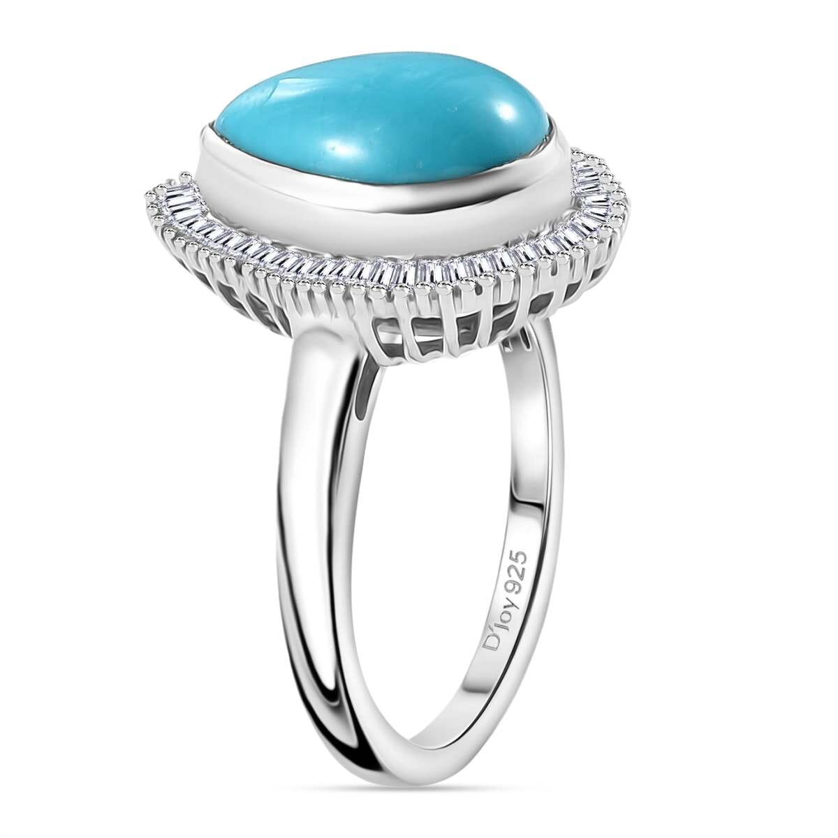 Premium Sleeping Beauty Turquoise and Diamond 4.15 ctw Dewdrop Ring in Rhodium Over Sterling Silver (Size 6.0) image number 3
