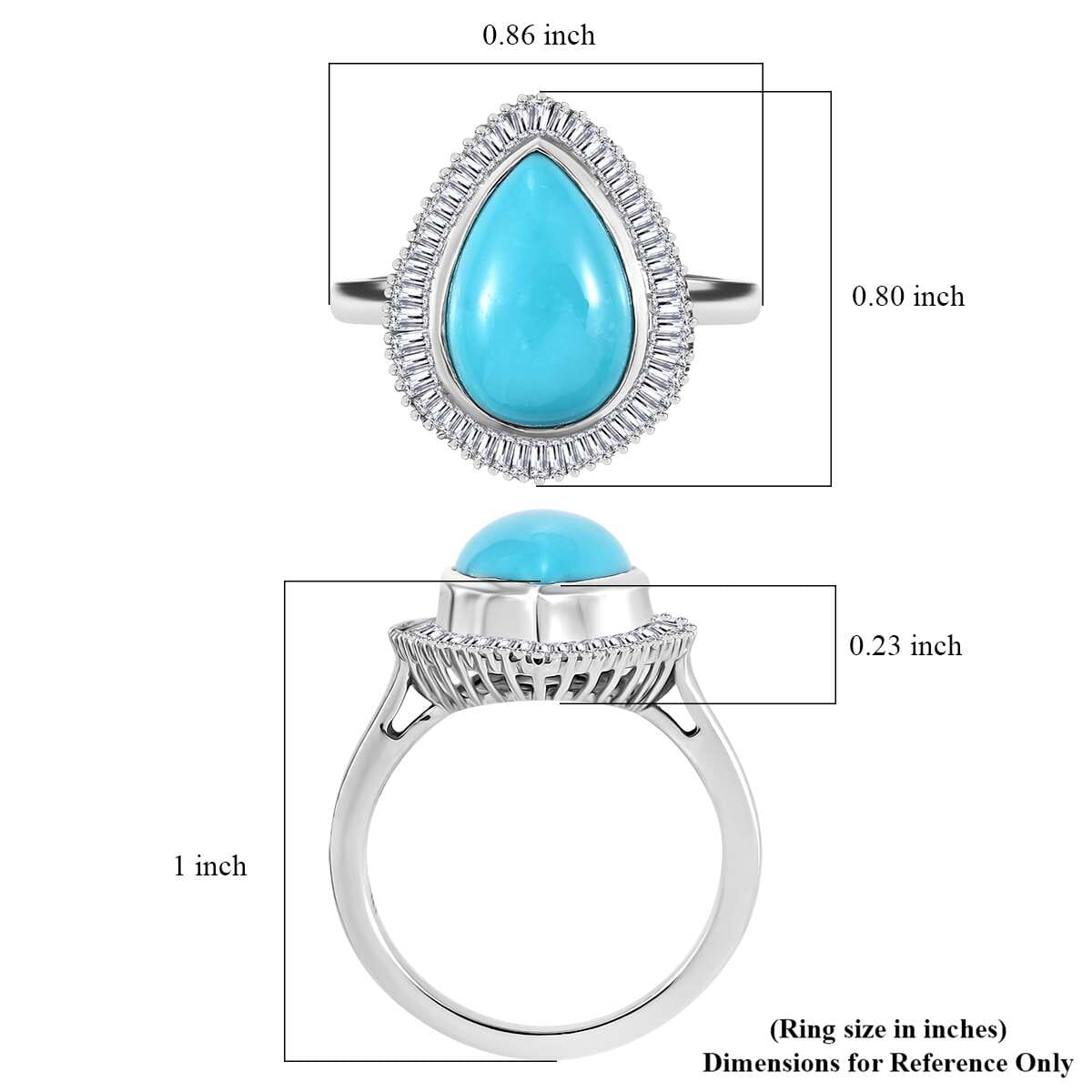 Premium Sleeping Beauty Turquoise and Diamond 4.15 ctw Dewdrop Ring in Rhodium Over Sterling Silver (Size 6.0) image number 5