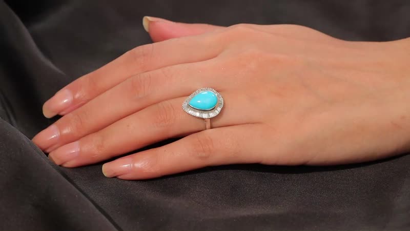 Sleeping Beauty Turquoise, Diamond Ring in Rhodium Over Sterling Silver (Size 7.0) 4.15 ctw