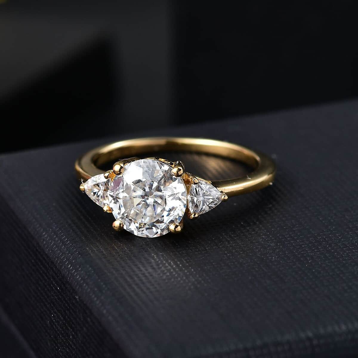 Moissanite (Rnd 8mm) Ring in 18K Vermeil YG Over Sterling Silver (Size 10.0) 2.15 ctw image number 1