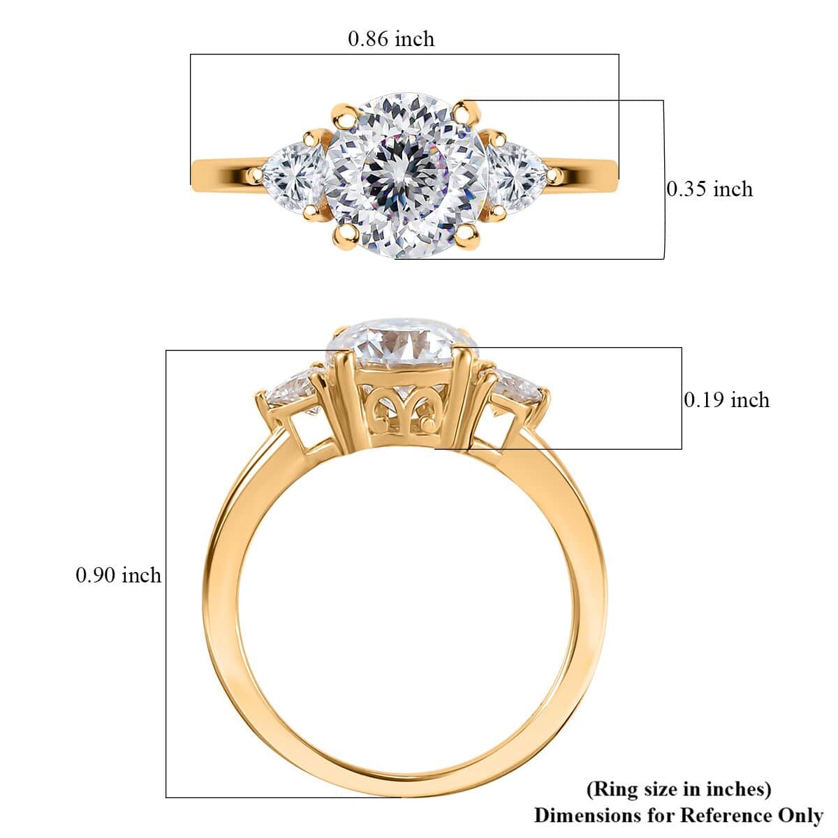 Moissanite (Rnd 8mm) Ring in 18K Vermeil YG Over Sterling Silver (Size 10.0) 2.15 ctw image number 5