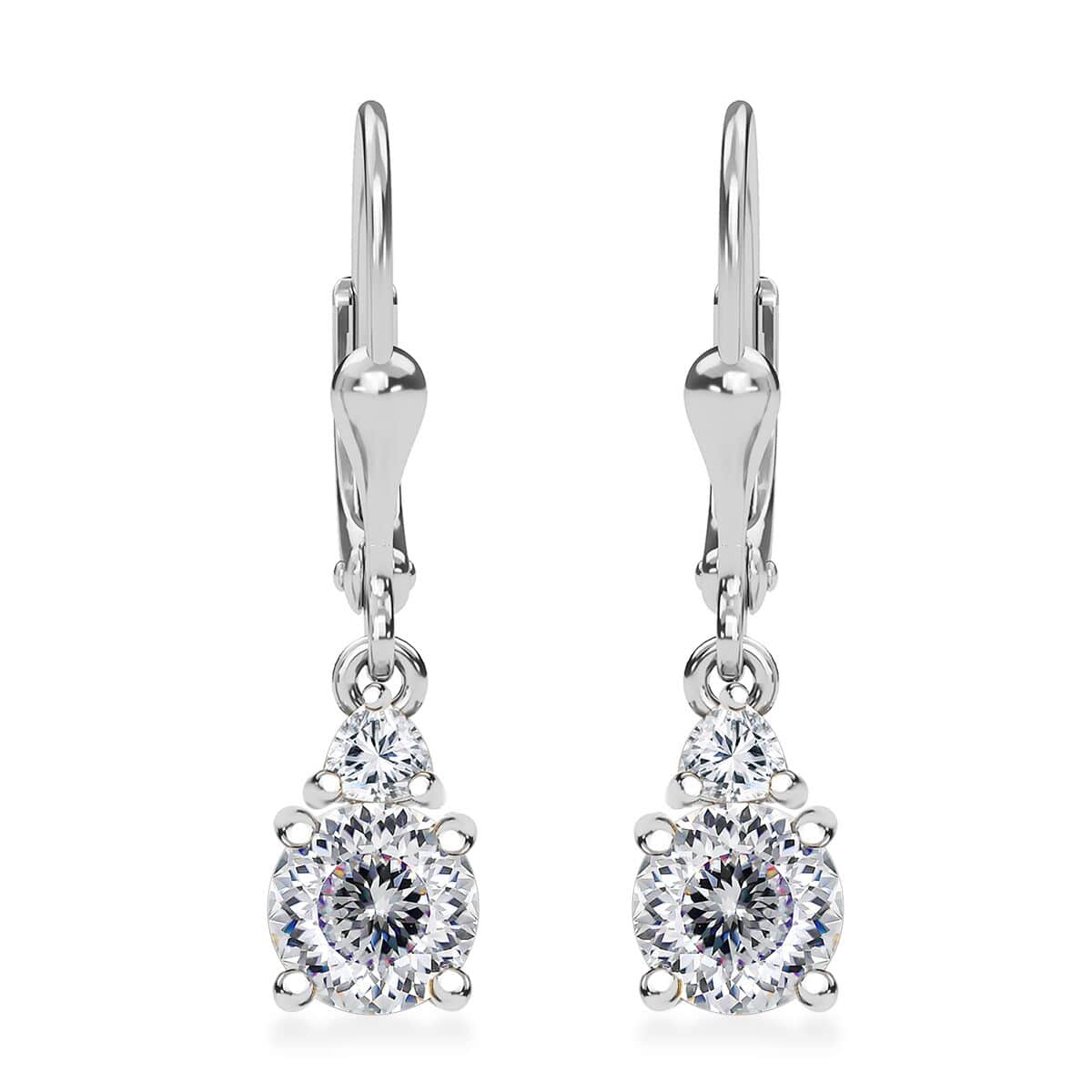 Doorbuster Moissanite 1.70 ctw Lever Back Earrings in Rhodium Over Sterling Silver image number 0