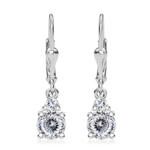 Doorbuster Moissanite 1.70 ctw Lever Back Earrings in Rhodium Over Sterling Silver