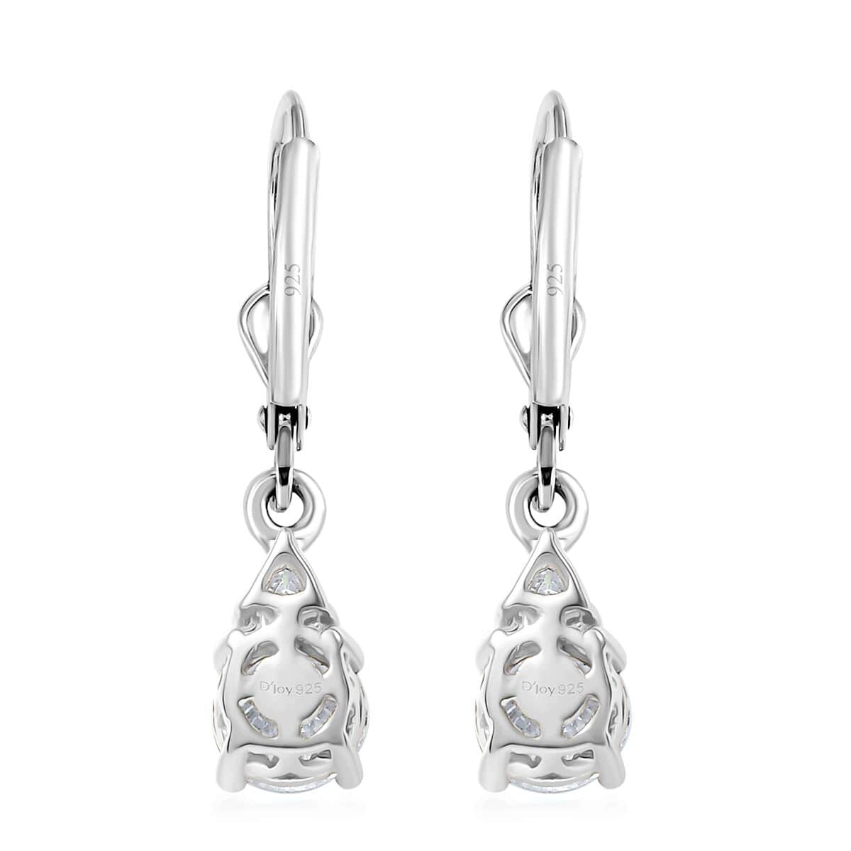 Doorbuster Moissanite 1.70 ctw Lever Back Earrings in Rhodium Over Sterling Silver image number 3