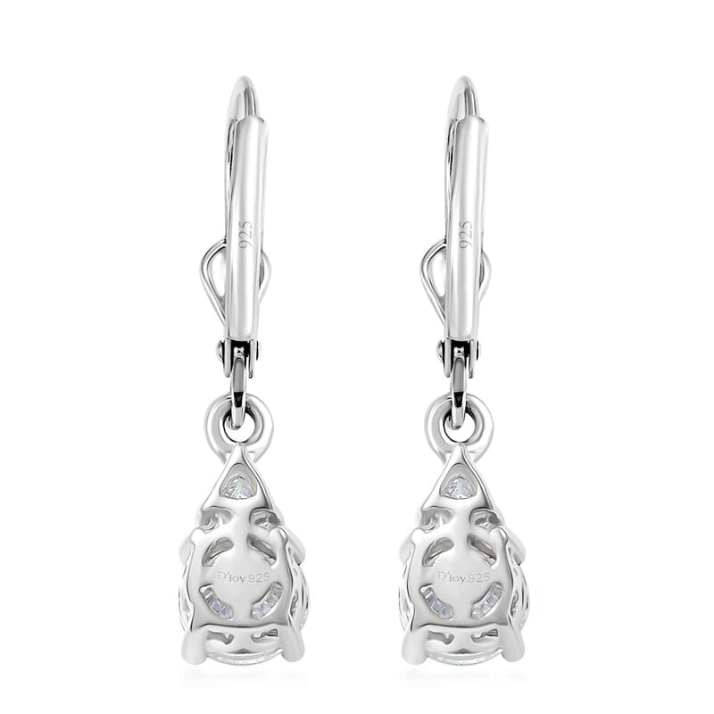 Moissanite 1.70 ctw Lever Back Earrings in Rhodium Over Sterling Silver