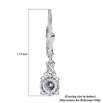 Moissanite 1.70 ctw Lever Back Earrings in Rhodium Over Sterling Silver