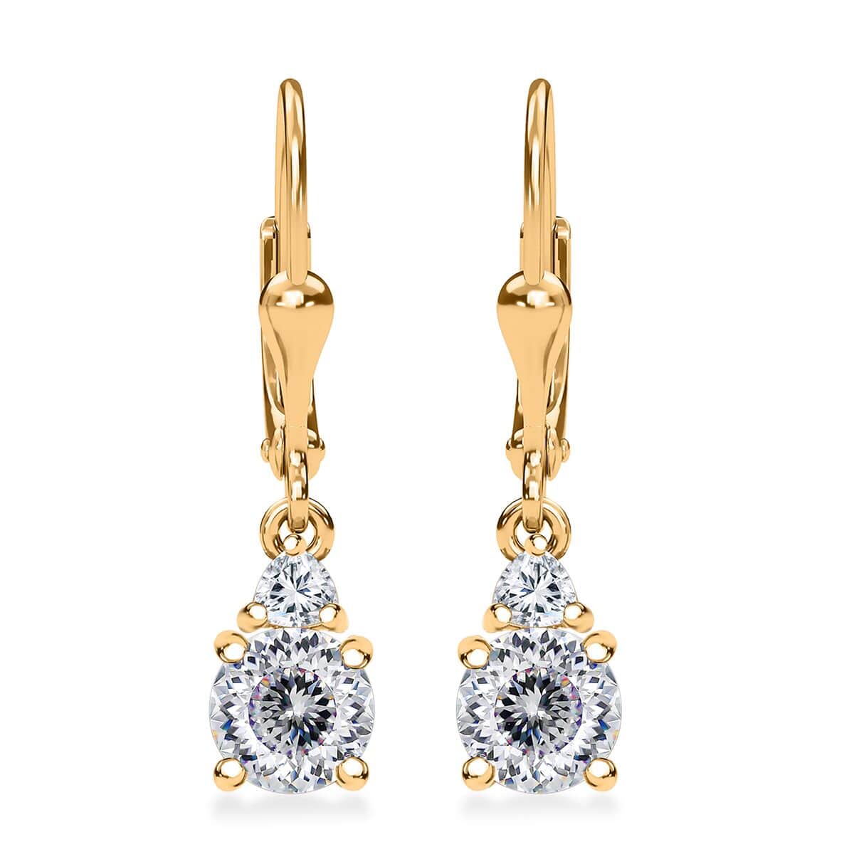 Moissanite Lever Back 1.70 ctw Earrings in 18K Vermeil Yellow Gold Over Sterling Silver image number 0