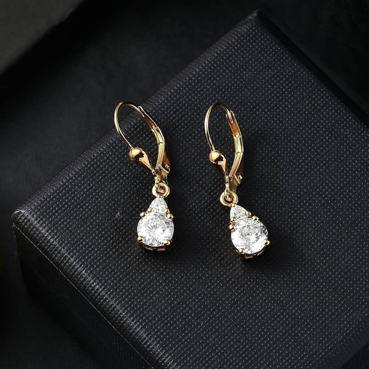 Moissanite Lever Back 1.70 ctw Earrings in 18K Vermeil Yellow Gold Over Sterling Silver image number 1