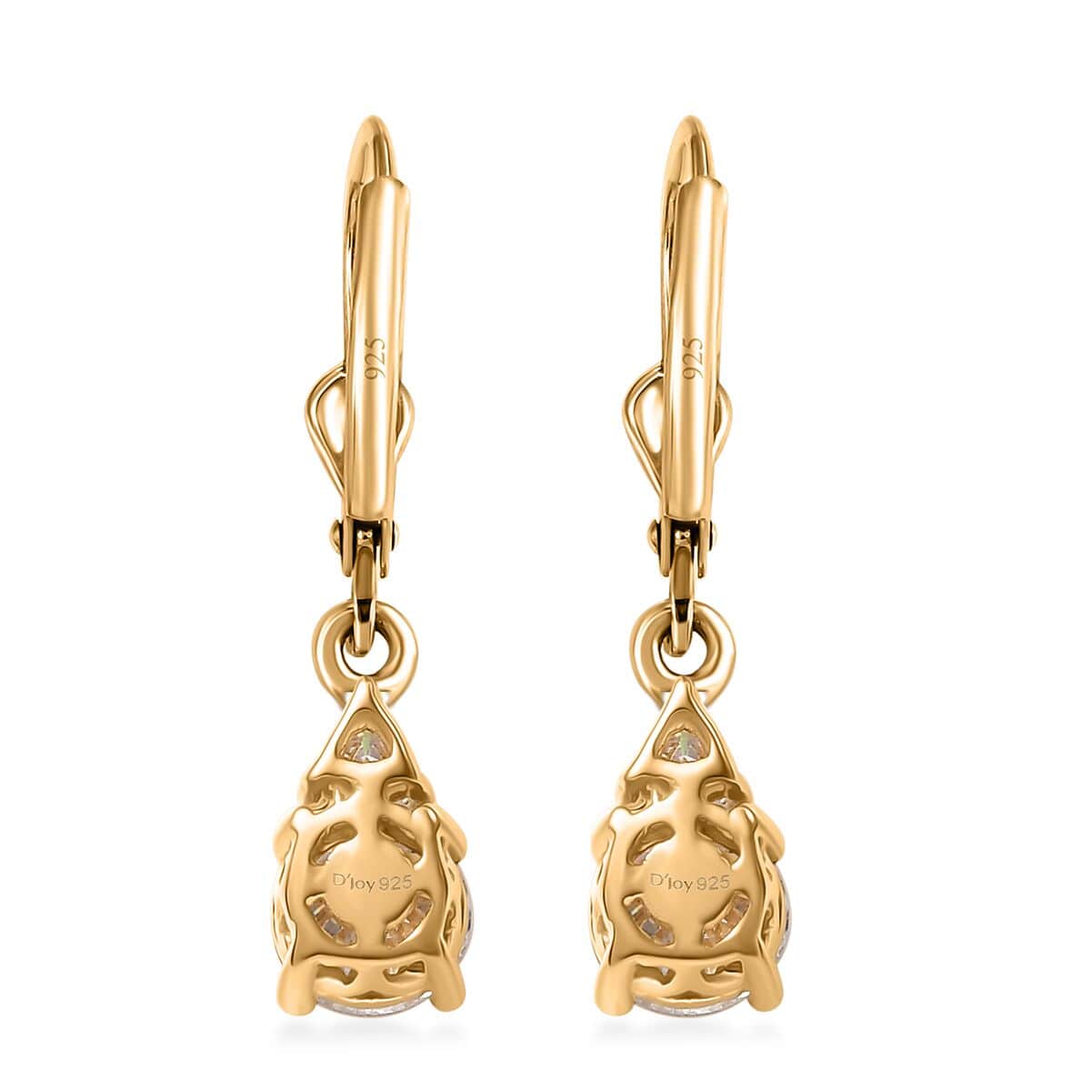 Moissanite Lever Back 1.70 ctw Earrings in 18K Vermeil Yellow Gold Over Sterling Silver image number 3