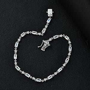 D'Joy Premium Malagasy Moonstone and Moissanite 3.50 ctw Celestial Bracelet in Rhodium Over Sterling Silver (6.50 In)