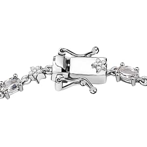 D'Joy Premium Malagasy Moonstone and Moissanite 3.50 ctw Celestial Bracelet in Rhodium Over Sterling Silver (6.50 In)