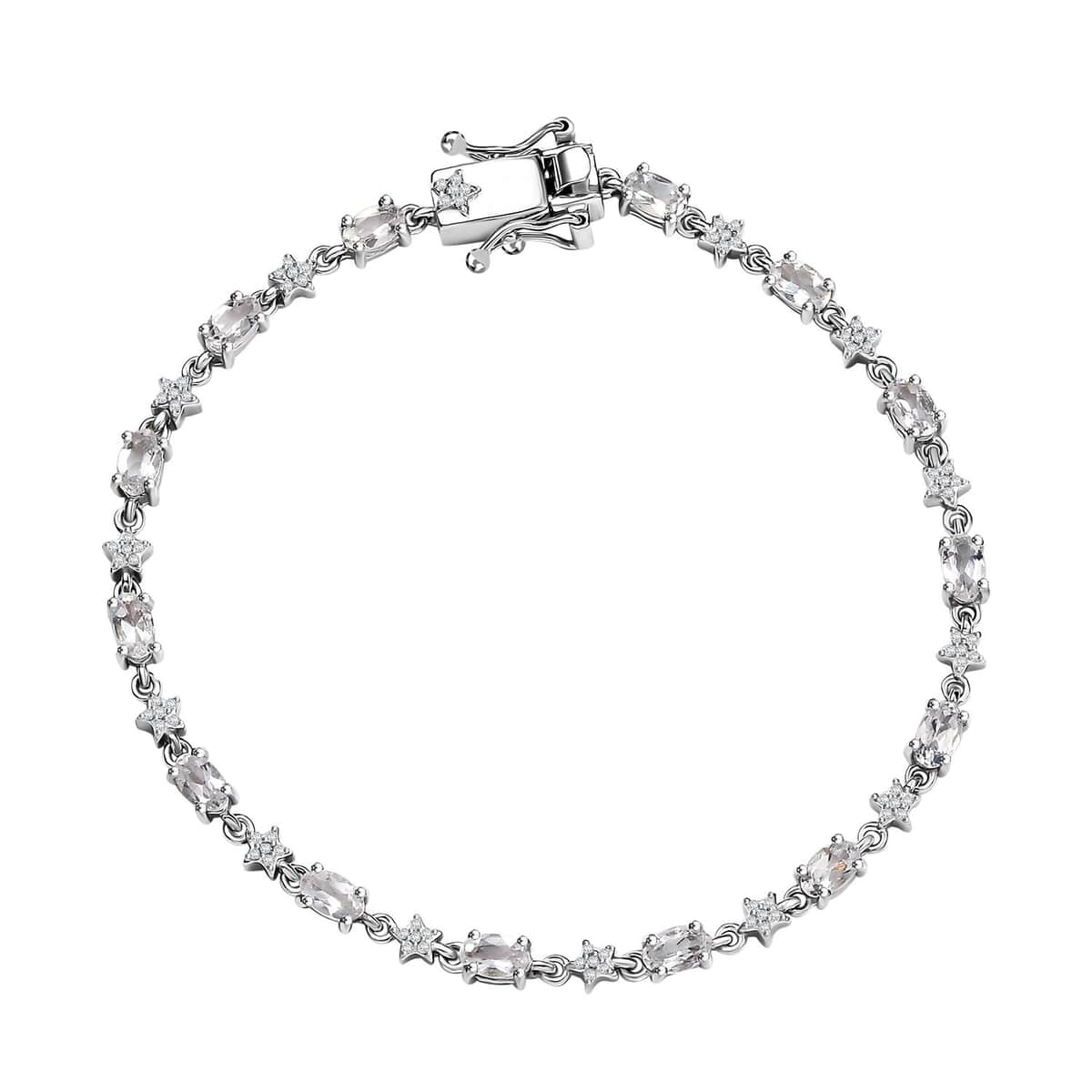 Premium Malagasy Moonstone and Moissanite 3.80 ctw Celestial Bracelet in Rhodium Over Sterling Silver (7.25 In) image number 0