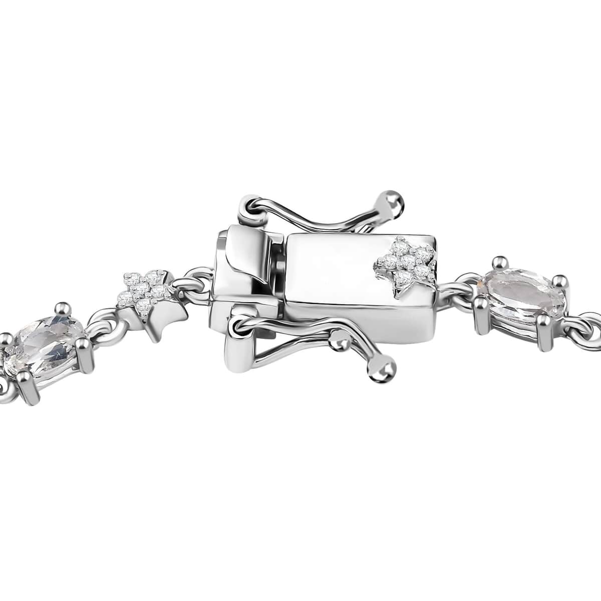 Premium Malagasy Moonstone and Moissanite 3.80 ctw Celestial Bracelet in Rhodium Over Sterling Silver (7.25 In) image number 3