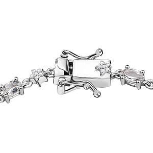 D'Joy Premium Malagasy Moonstone and Moissanite 3.80 ctw Celestial Bracelet in Rhodium Over Sterling Silver (7.25 In)