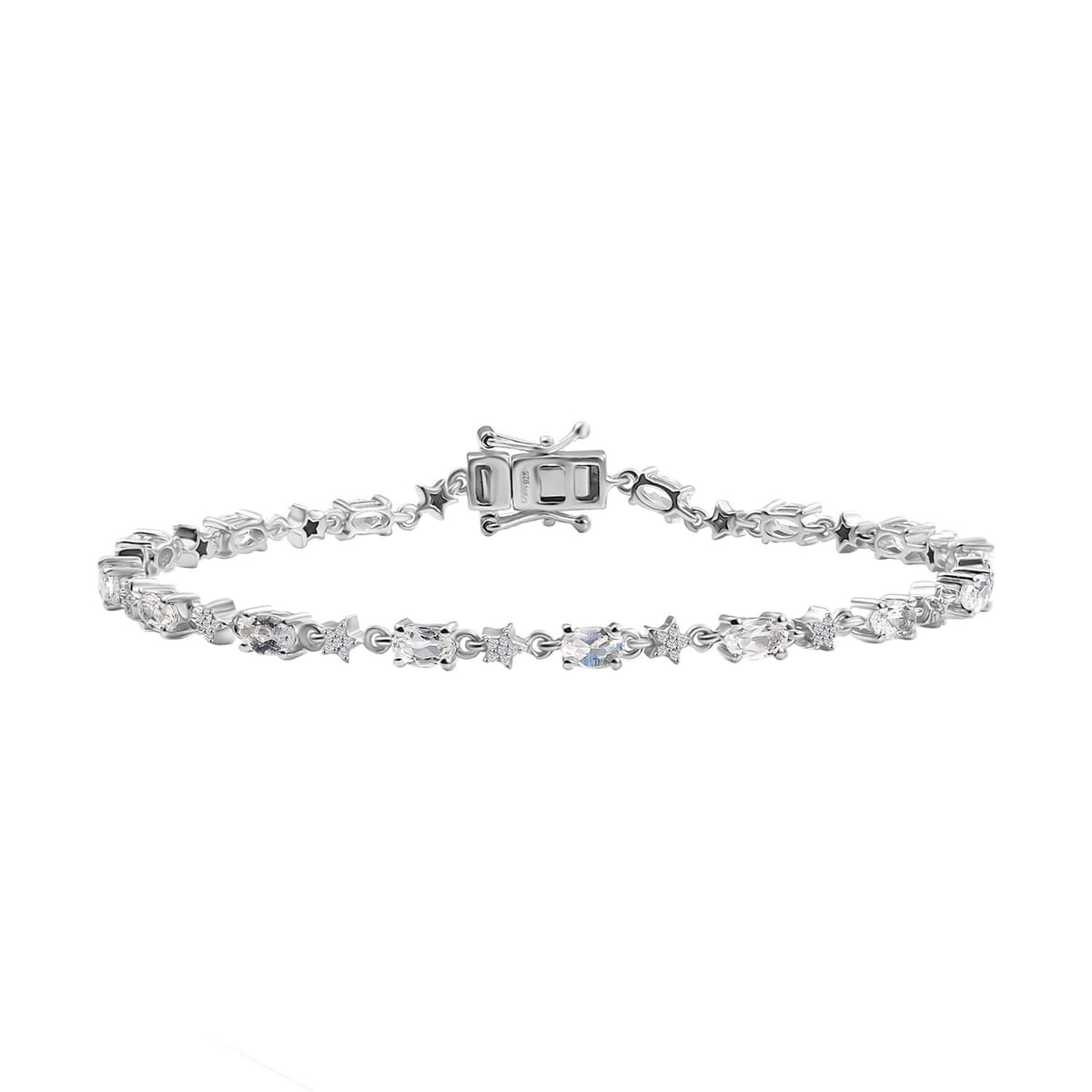Premium Malagasy Moonstone and Moissanite 4.10 ctw Celestial Bracelet in Rhodium Over Sterling Silver (8.00 In) image number 0
