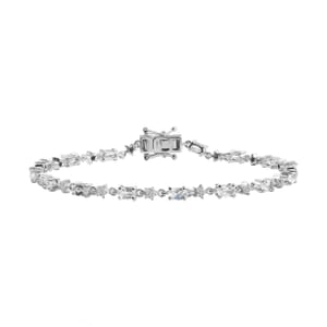 Premium Malagasy Moonstone and Moissanite 4.10 ctw Celestial Bracelet in Rhodium Over Sterling Silver (8.00 In)