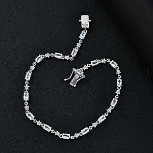 D'Joy Premium Malagasy Moonstone and Moissanite 4.10 ctw Celestial Bracelet in Rhodium Over Sterling Silver (8.00 In)