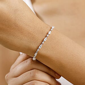 D'Joy Premium Malagasy Moonstone and Moissanite 4.10 ctw Celestial Bracelet in Rhodium Over Sterling Silver (8.00 In)