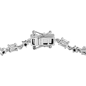 D'Joy Premium Malagasy Moonstone and Moissanite 4.10 ctw Celestial Bracelet in Rhodium Over Sterling Silver (8.00 In)