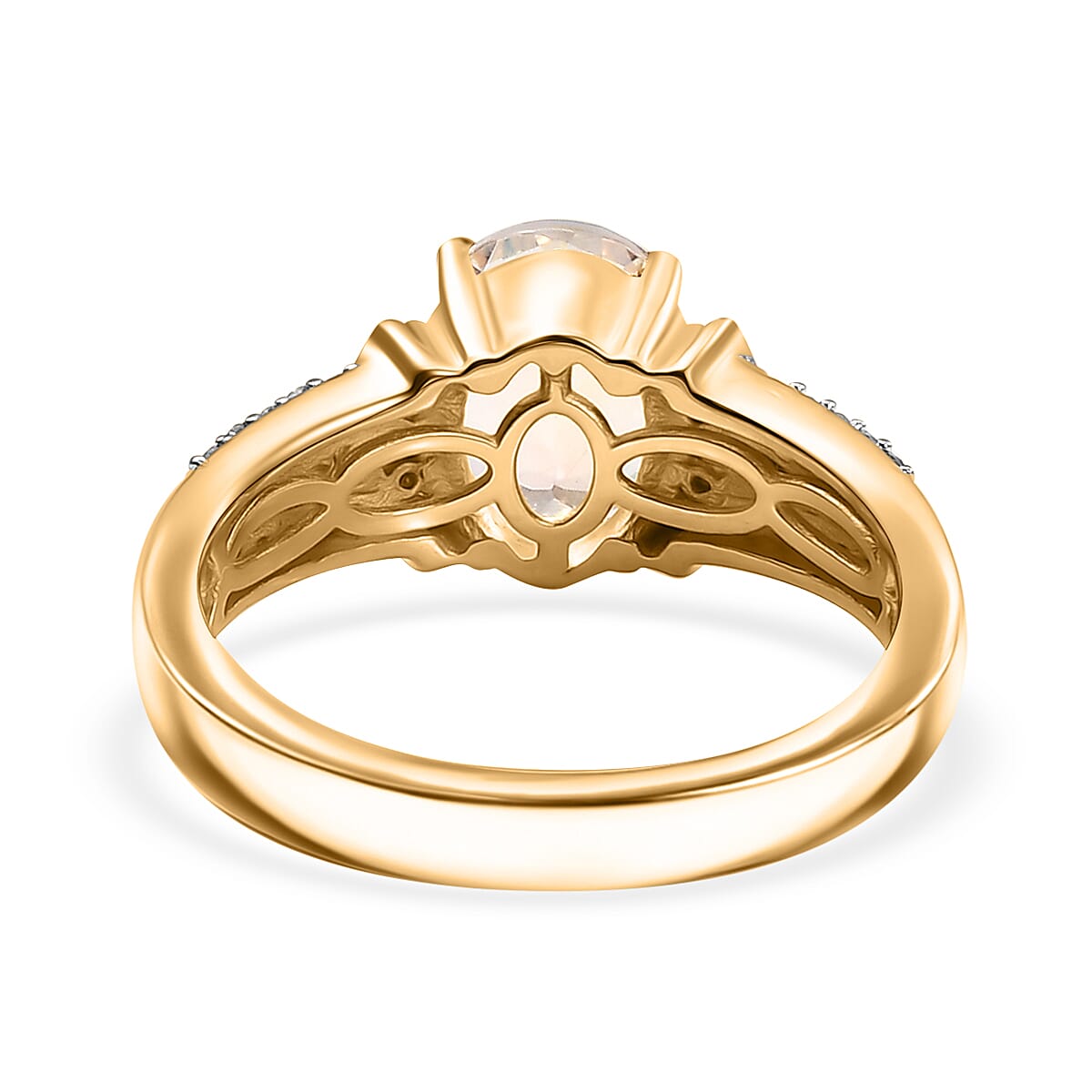 D'Joy Premium Malagasy Moonstone, Natural Champagne and White Diamond 2.20 ctw Ring in 18K Vermeil Yellow Gold Over Sterling Silver (Size 10.0) (Del. in 8-10 Days)