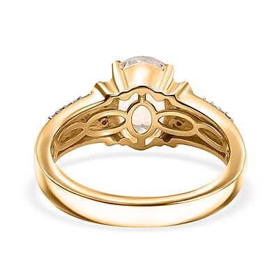 D'Joy Premium Malagasy Moonstone, Natural Champagne and White Diamond 2.20 ctw Ring in 18K Vermeil Yellow Gold Over Sterling Silver (Size 10.0) (Del. in 8-10 Days)