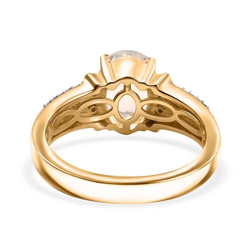 D'Joy Premium Malagasy Moonstone, Natural Champagne and White Diamond 2.20 ctw Ring in 18K Vermeil Yellow Gold Over Sterling Silver (Size 10.0) (Del. in 8-10 Days)