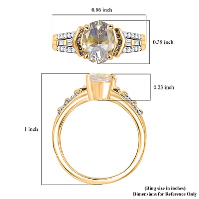 D'Joy Premium Malagasy Moonstone, Natural Champagne and White Diamond 2.20 ctw Ring in 18K Vermeil Yellow Gold Over Sterling Silver (Size 10.0) (Del. in 8-10 Days)