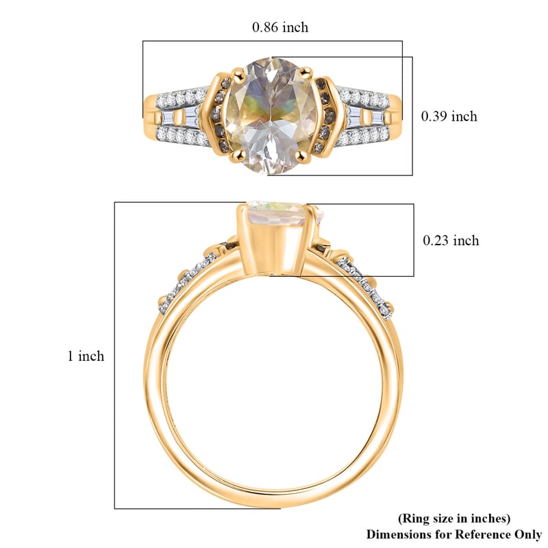D'Joy Premium Malagasy Moonstone, Natural Champagne and White Diamond 2.20 ctw Ring in 18K Vermeil Yellow Gold Over Sterling Silver (Size 10.0) (Del. in 8-10 Days)