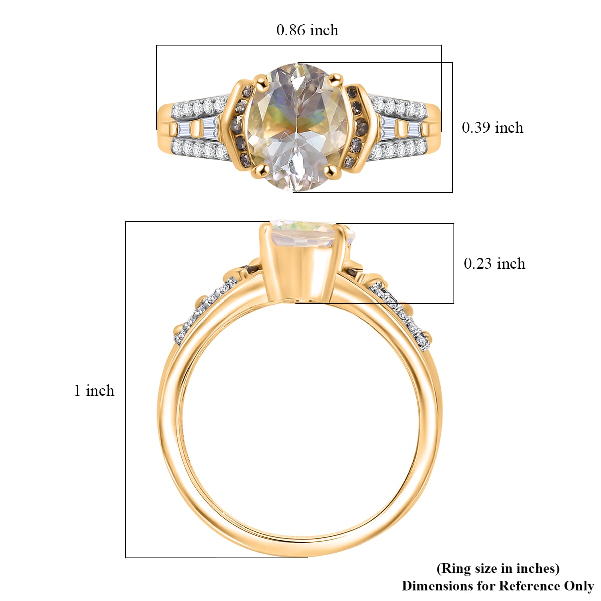 Premium Malagasy Moonstone, Natural Champagne and White Diamond 2.20 ctw Ring in 18K Vermeil Yellow Gold Over Sterling Silver (Size 6.0) (Del. in 8-10 Days) image number 5
