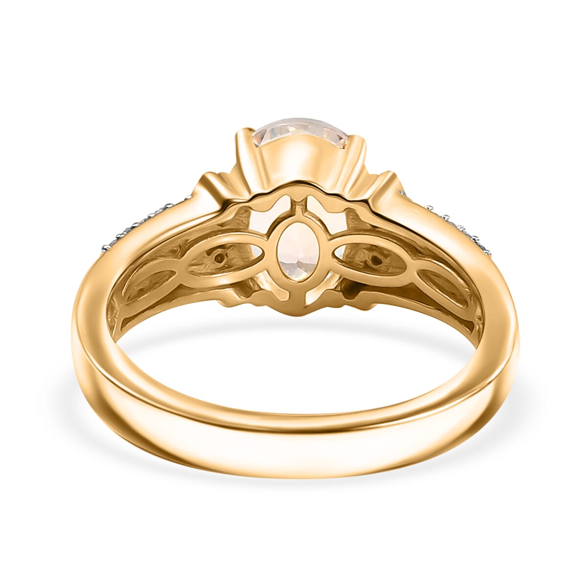 Premium Malagasy Moonstone, Natural Champagne and White Diamond 2.20 ctw Ring in 18K Vermeil Yellow Gold Over Sterling Silver (Size 7.0)  image number 4