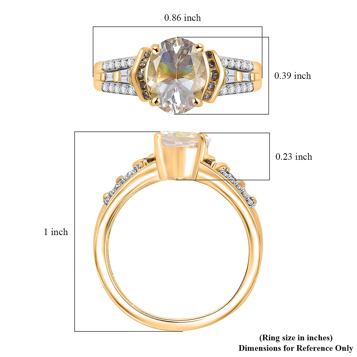D'Joy Premium Malagasy Moonstone, Natural Champagne and White Diamond 2.20 ctw Ring in 18K Vermeil Yellow Gold Over Sterling Silver (Size 8.0) (Del. in 8-10 Days) image number 5