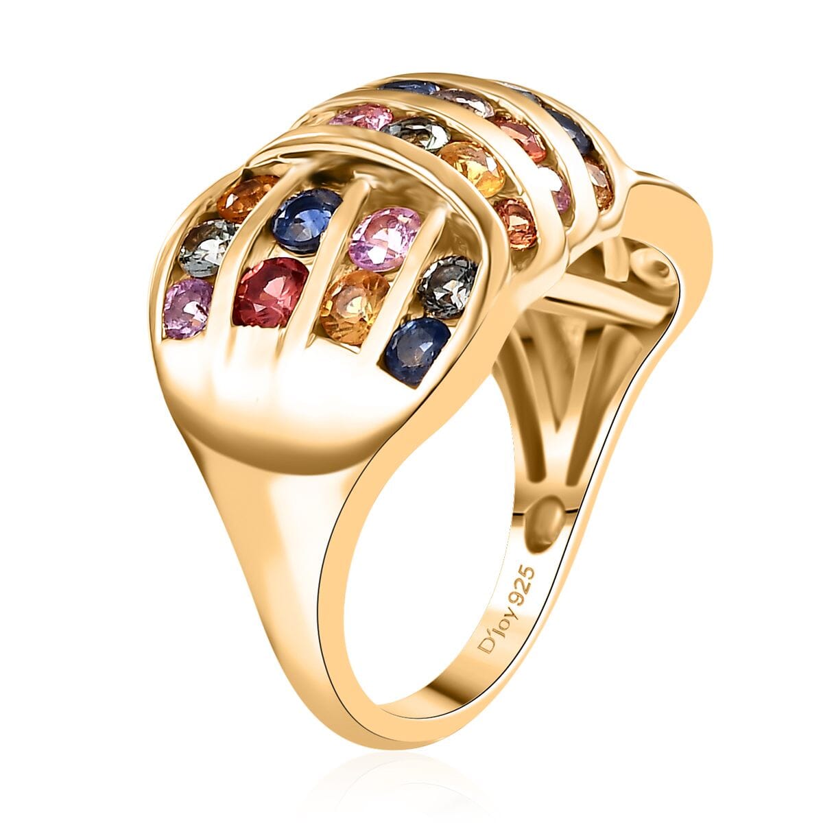 D'Joy Multi Sapphire Wave Ring in 18K Vermeil YG Over Sterling Silver (Size 10.0) 2.90 ctw image number 3