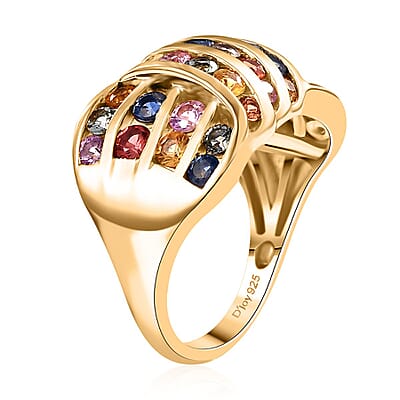 D'Joy Multi Sapphire 2.90 ctw Ocean Waves Ring in 18K Vermeil Yellow Gold Over Sterling Silver (Size 10.0)