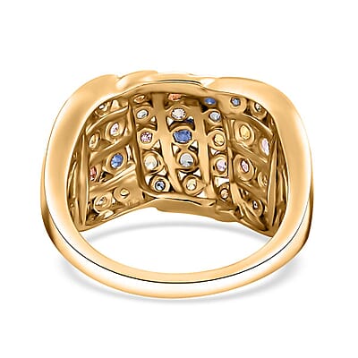 D'Joy Multi Sapphire 2.90 ctw Ocean Waves Ring in 18K Vermeil Yellow Gold Over Sterling Silver (Size 10.0)