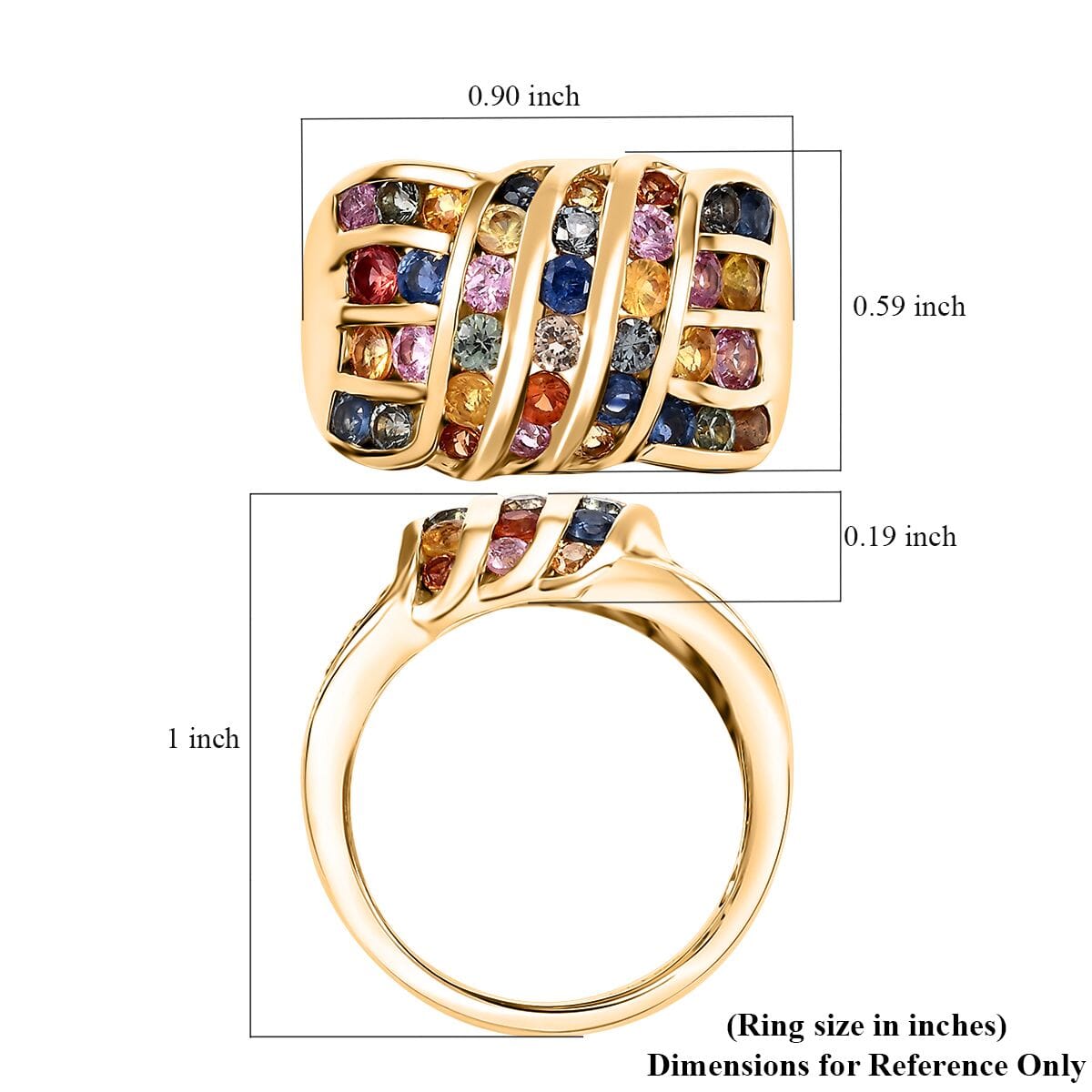 D'Joy Multi Sapphire Wave Ring in 18K Vermeil YG Over Sterling Silver (Size 10.0) 2.90 ctw image number 5