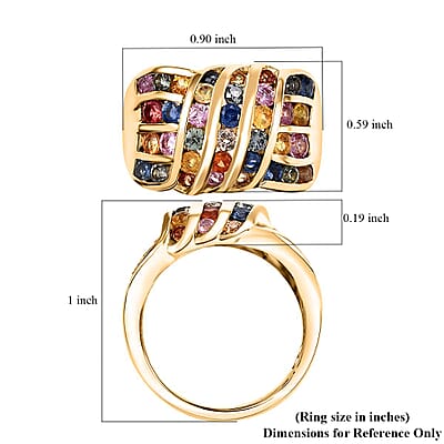D'Joy Multi Sapphire 2.90 ctw Ocean Waves Ring in 18K Vermeil Yellow Gold Over Sterling Silver (Size 10.0)