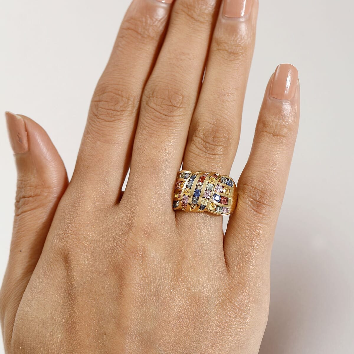 D'Joy Multi Sapphire 2.90 ctw Wave Ring in 18K Vermeil Yellow Gold Over Sterling Silver (Size 8.0) image number 2