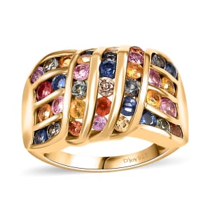 D'Joy Multi Sapphire Wave Ring in 18K Vermeil YG Over Sterling Silver (Size 10.0) 2.90 ctw