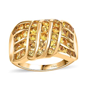 D'Joy Madagascar Yellow Sapphire 2.90 ctw Ocean Waves Ring in 18K Vermeil Yellow Gold Over Sterling Silver (Size 5.0)