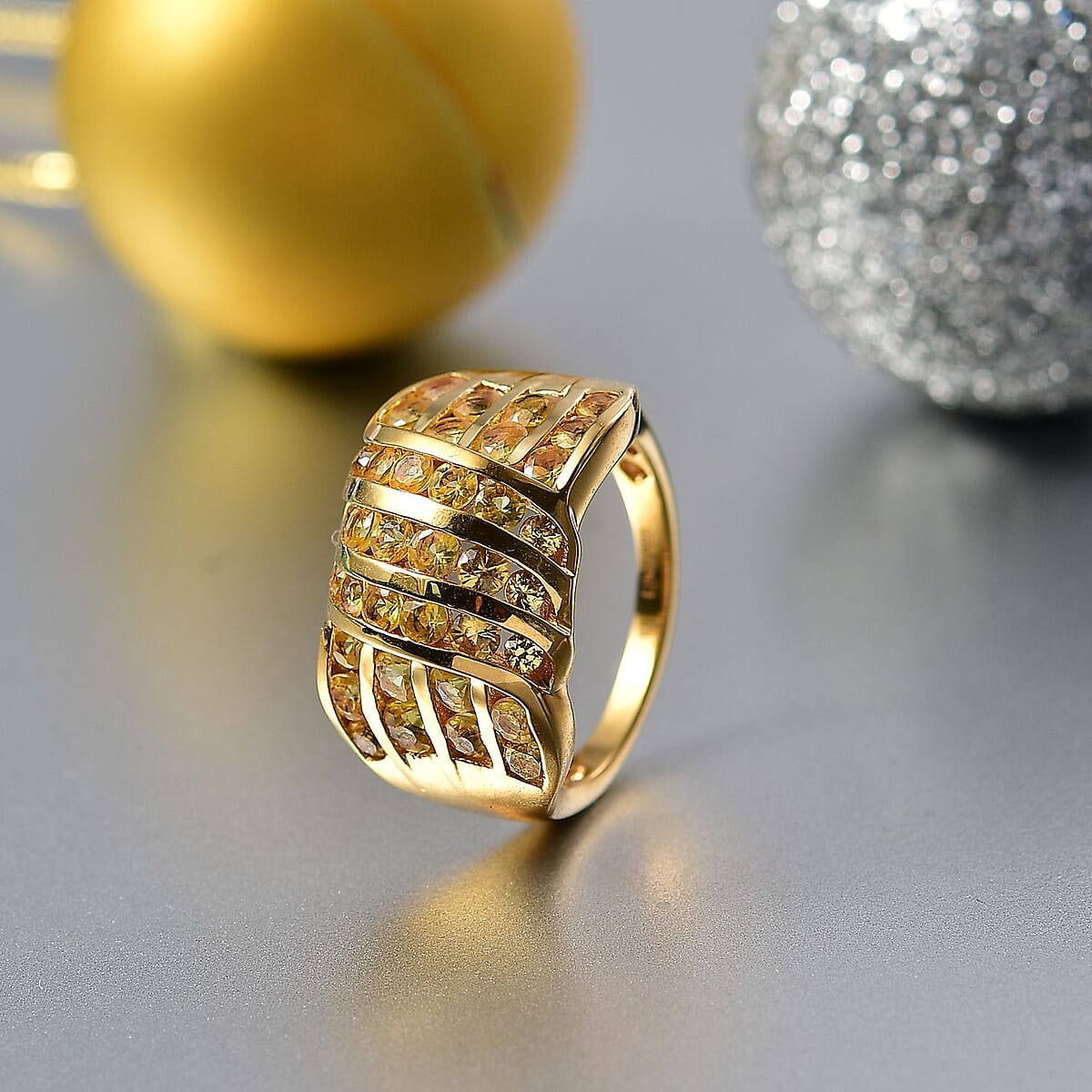 D'Joy Madagascar Yellow Sapphire 2.90 ctw Ocean Waves Ring in 18K Vermeil Yellow Gold Over Sterling Silver (Size 5.0) image number 1