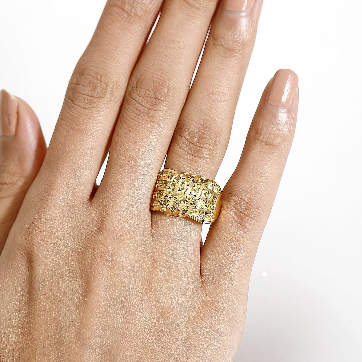 D'Joy Madagascar Yellow Sapphire 2.90 ctw Ocean Waves Ring in 18K Vermeil Yellow Gold Over Sterling Silver (Size 6.0) image number 2