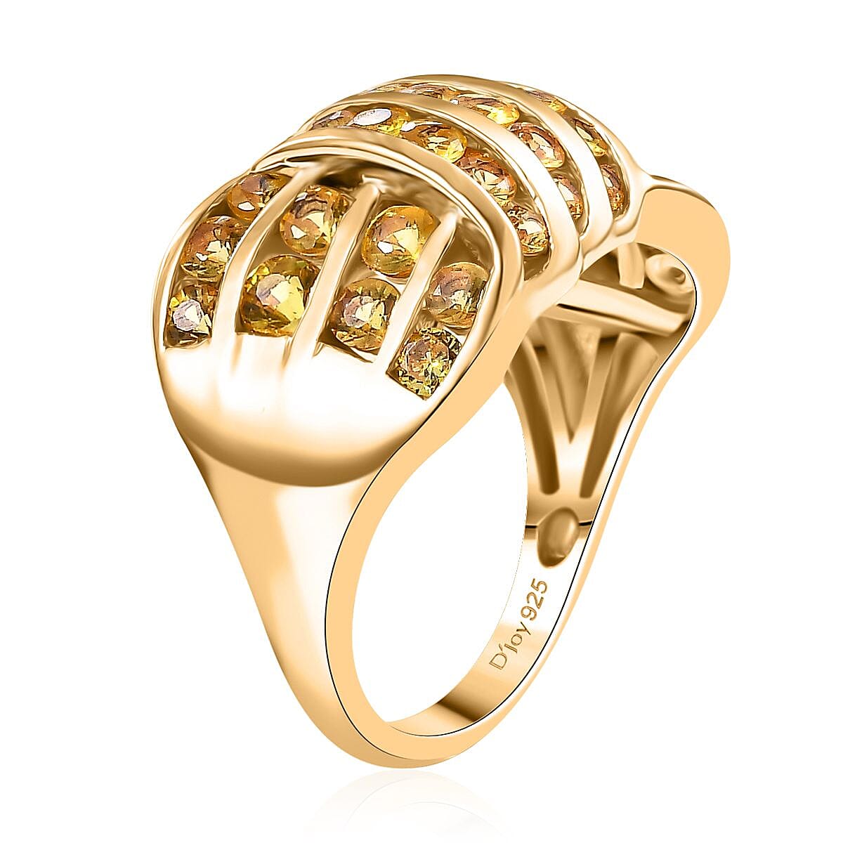 D'Joy Madagascar Yellow Sapphire 2.90 ctw Ocean Waves Ring in 18K Vermeil Yellow Gold Over Sterling Silver (Size 6.0) image number 3
