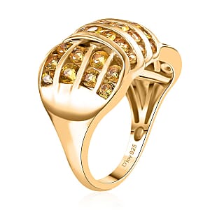 D'Joy Madagascar Yellow Sapphire 2.90 ctw Ocean Waves Ring in 18K Vermeil Yellow Gold Over Sterling Silver (Size 6.0)