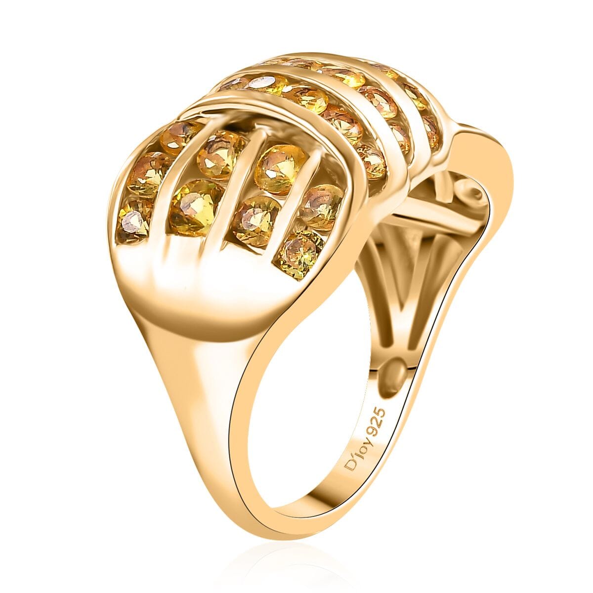 D'Joy Madagascar Yellow Sapphire 2.90 ctw Wave Ring in 18K Vermeil Yellow Gold Over Sterling Silver (Size 7.0) image number 3