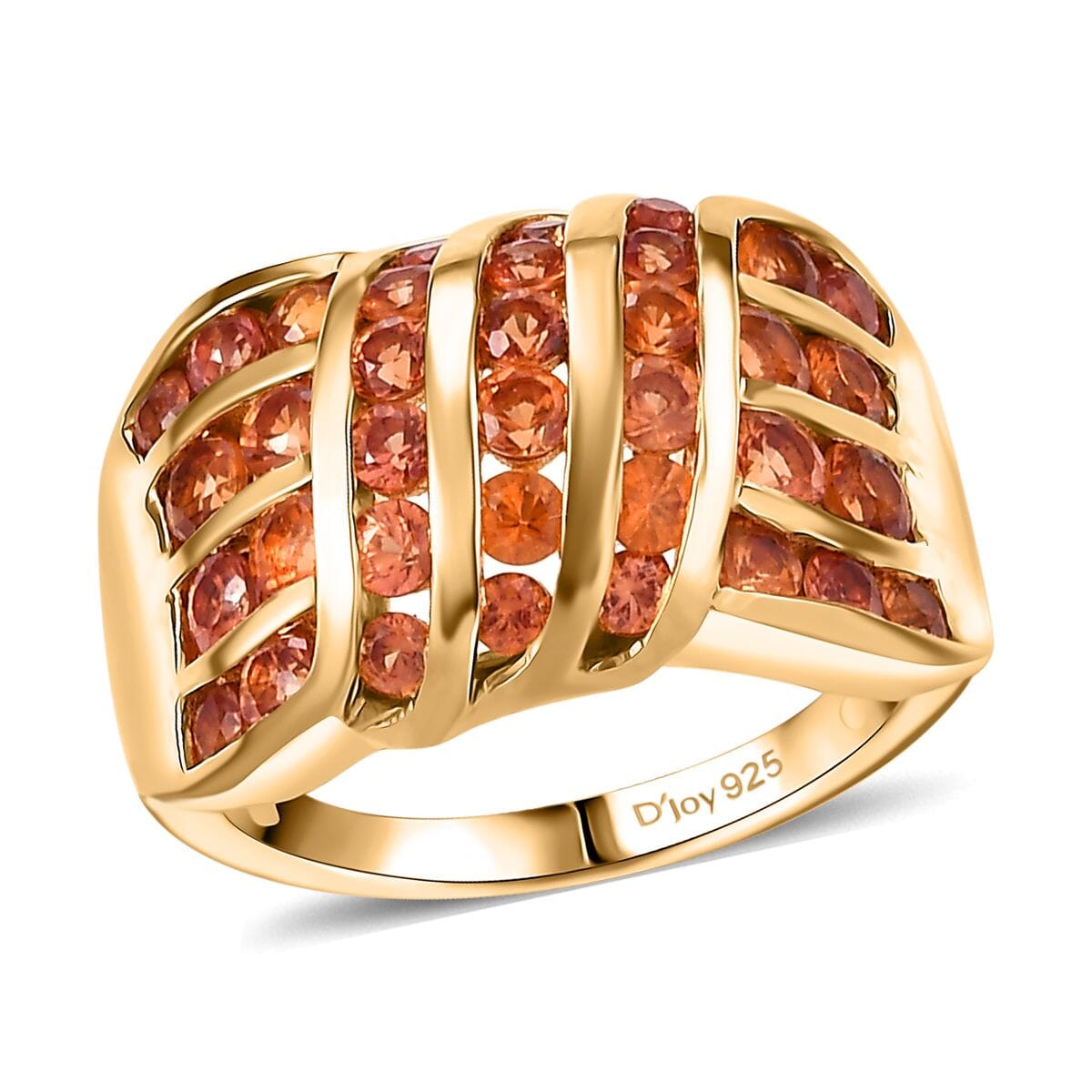 D'Joy Madagascar Orange Sapphire 2.90 ctw Wave Ring in 18K Vermeil Yellow Gold Over Sterling Silver (Size 10.0) image number 0