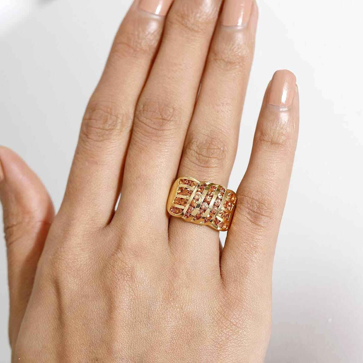 D'Joy Madagascar Orange Sapphire 2.90 ctw Wave Ring in 18K Vermeil Yellow Gold Over Sterling Silver (Size 10.0) image number 2