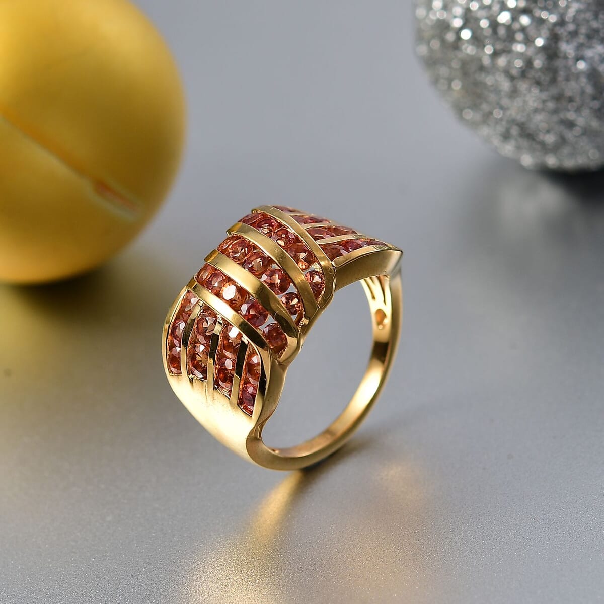 D'Joy Madagascar Orange Sapphire 2.90 ctw Wave Ring in 18K Vermeil Yellow Gold Over Sterling Silver (Size 6.0) image number 1